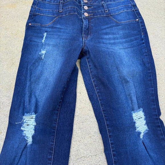 Refuge High Waist Skinny 3 Button Stretch Distressed Denim Jeans Size 31x27 - Picture 3 of 8